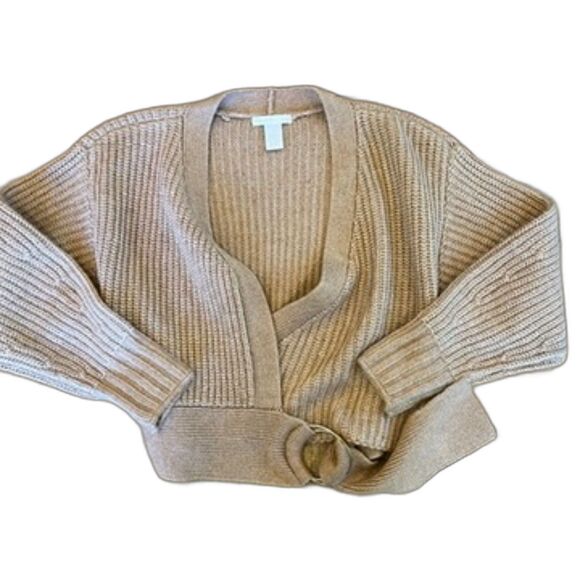 Design History Wrap Sweater Side Buckle Ribbed Small Brown Gingersnap - Picture 7 of 7